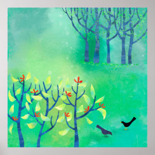 April Modern Green Landscape Nature Painting Poster