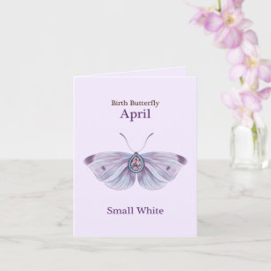 April Purple Small White Diamond Butterfly Art Card