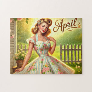 April Retro Blonde Pin-Up Spring Girl  Jigsaw Puzzle