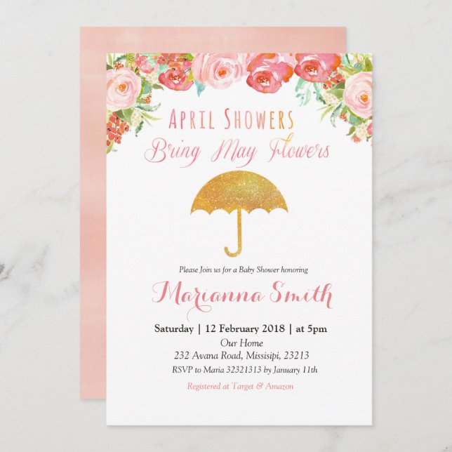 April Shower Bring May Flowers Invitation. Invitation (Front/Back)