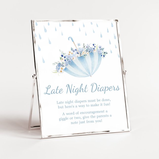 April Shower Bring May Flowers Late Night Diapers Poster (Boy April Shower Bring May Flowers Baby Shower Late Night Diapers Sign)