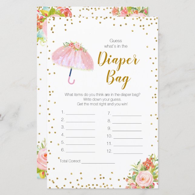 April Shower Guess What's In the Diaper Bag (Front/Back)