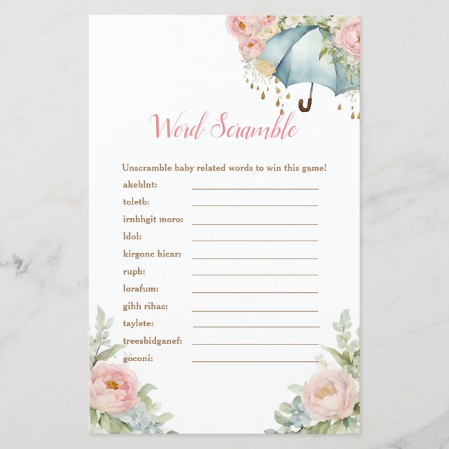 April Shower Umbrella Word Scramble Games (Front)