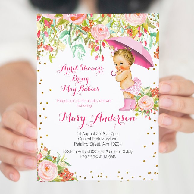 April Showers Bring May Babies Baby Shower Invitation (Creator Uploaded)