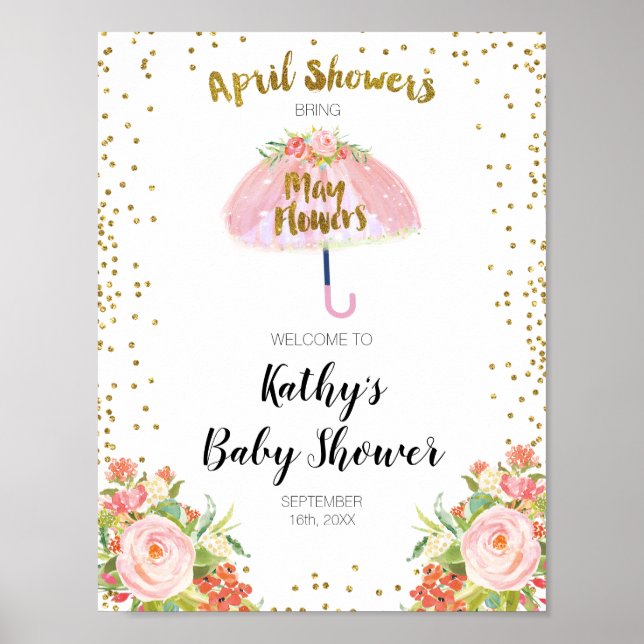 April Showers Bring May Flower Baby Shower Welcome Poster (Front)