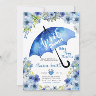April Showers Bring May Flowers Blue Umbrella Invitation