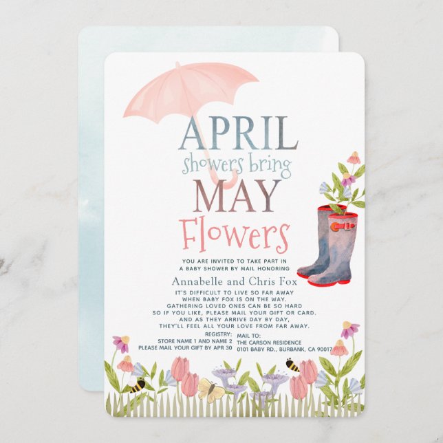April Showers Bring May Flowers Shower by Mail Invitation (Front/Back)