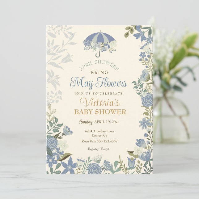 April Showers Bring May Flowers Spring Baby Shower Invitation (Standing Front)