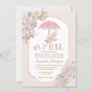 April Showers Bring May Pink Umbrella Flowers Invitation