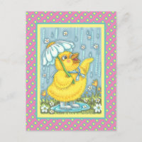 APRIL SHOWERS MAY FLOWERS, SPRING CHICK POSTCARD