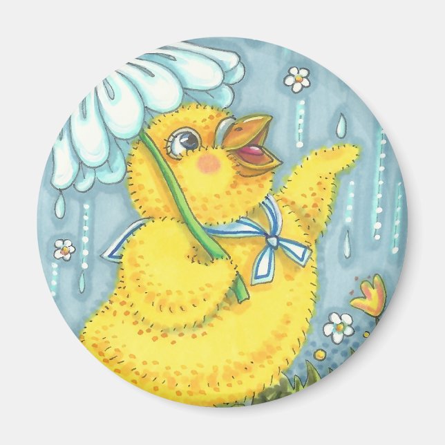 APRIL SHOWERS SPRING CHICK MAGNET Round (Front)