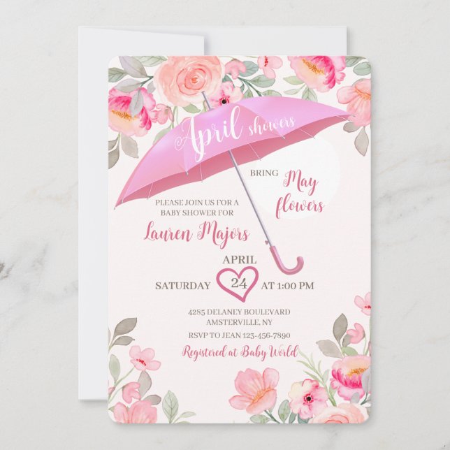 April Showers Umbrella Shower Invitation (Front)