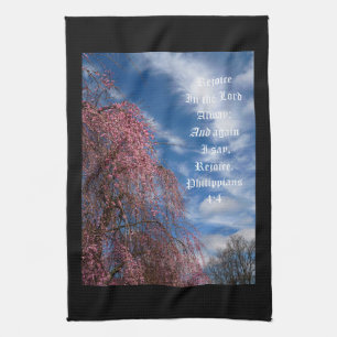 April Sky with Philippians 4:4 Tea Towel