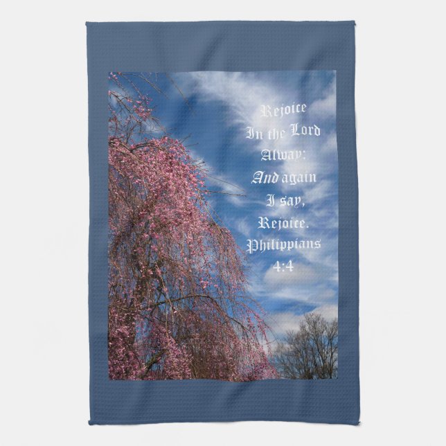 April Sky with Philippians 4:4 Tea Towel (Vertical)