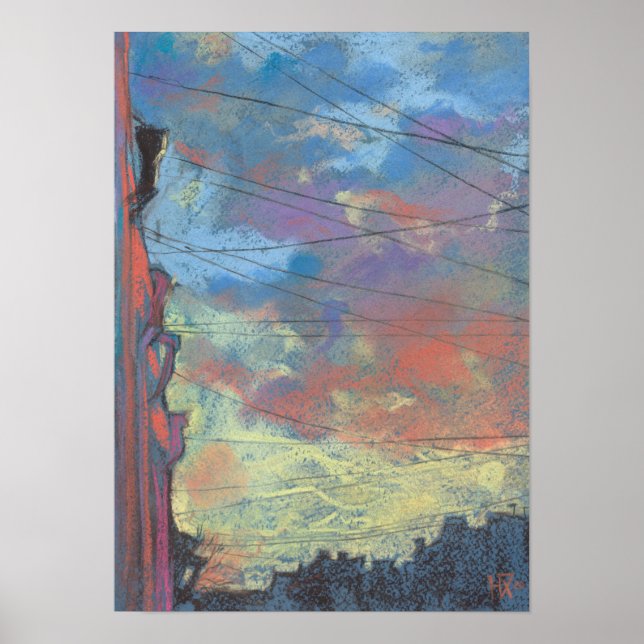 April Sunset, Sky City Landscape Pastel Painting P Poster (Front)