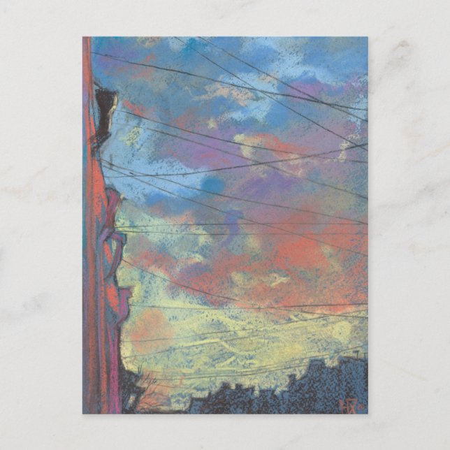 April Sunset, Sky City Landscape Pastel Painting Postcard (Front)