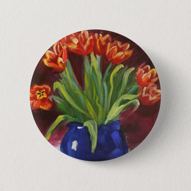 "April Tulips" 6 Cm Round Badge (Front)
