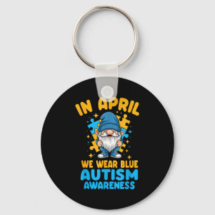 April wear blue autism acceptance gnome puzzle key ring