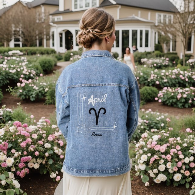 April zodiac sign Custom Women's Denim Jacket (Wedding Back)