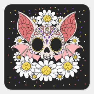 April's Daisies & Bat Skull Square Sticker