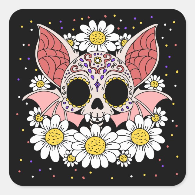 April's Daisies & Bat Skull Square Sticker (Front)