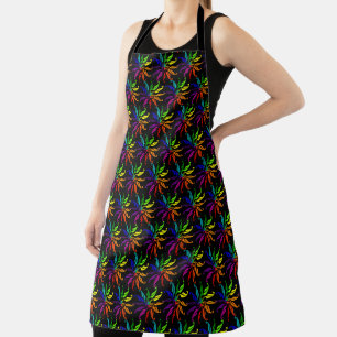 Apron (ao) - Leafy Colour Wheels on Black