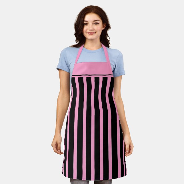 Apron Cafe Black and Pink Stripe (Worn)