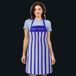 Apron Cafe Blue and Silver Stripe Happy Hanukkah<br><div class="desc">This apron is shown as is in a bold blue and silver-colour stripe print. Text of Happy Hanukkah in silver-colour at top.
Colour: blue / silver-colour
 Straps: blue

Customise this item or buy as is. You can choose another strap colour.




Stock Image</div>