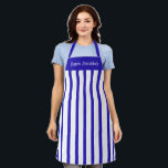 Apron Cafe Blue and White Stripe Happy Hanukkah<br><div class="desc">This apron is shown as is in a bold blue and white stripe print. Text of Happy Hanukkah in white at top.
Colour: blue / white
 Straps: blue

Customise this item or buy as is. You can choose another strap colour.




Stock Image</div>