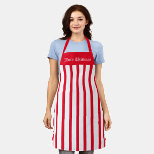 Apron Cafe Red and White Stripe Merry Christmas