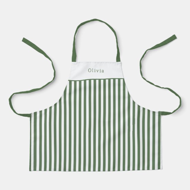 Apron Children - Personalised Forest Green Stripe. (Front)