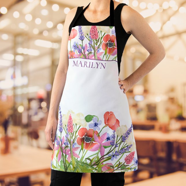 Apron gift name floral apron flowers personalised (Creator Uploaded)