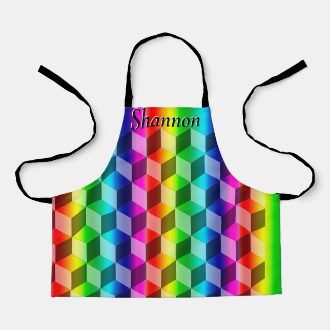 Apron - Illusion of Rainbow Blocks with Name (Front)