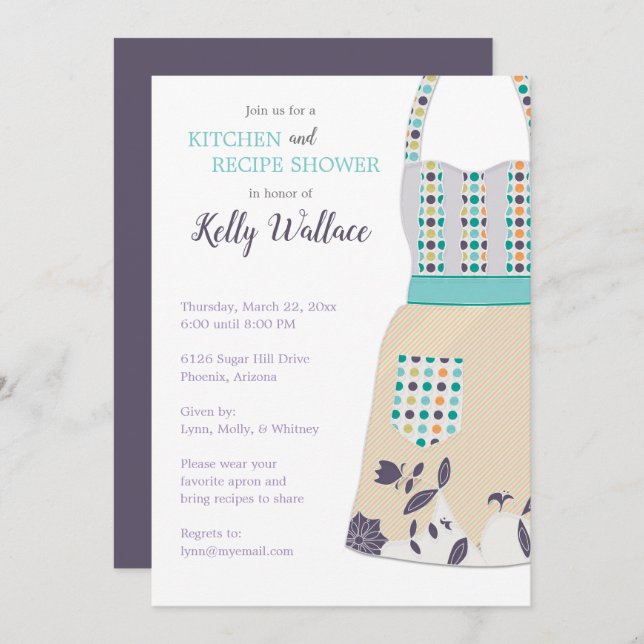 Apron Kitchen and Recipe Bridal Shower Invitation (Front/Back)