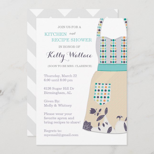 Apron Kitchen and Recipe Shower Invitation (Front/Back)