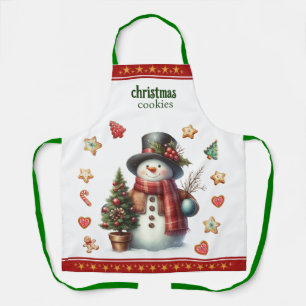 Apron Medium Snowman and Christmas Cookies Red