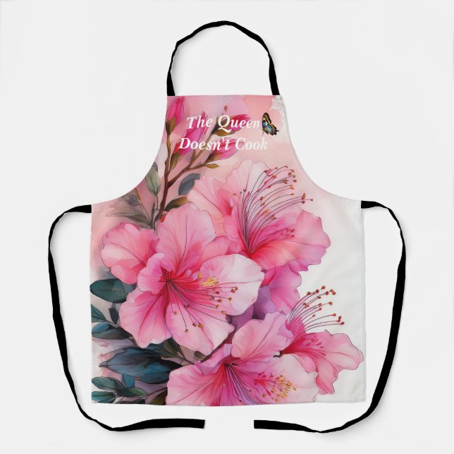 Apron - The Queen Doesn't Cook, Pink Azaleas (Front)