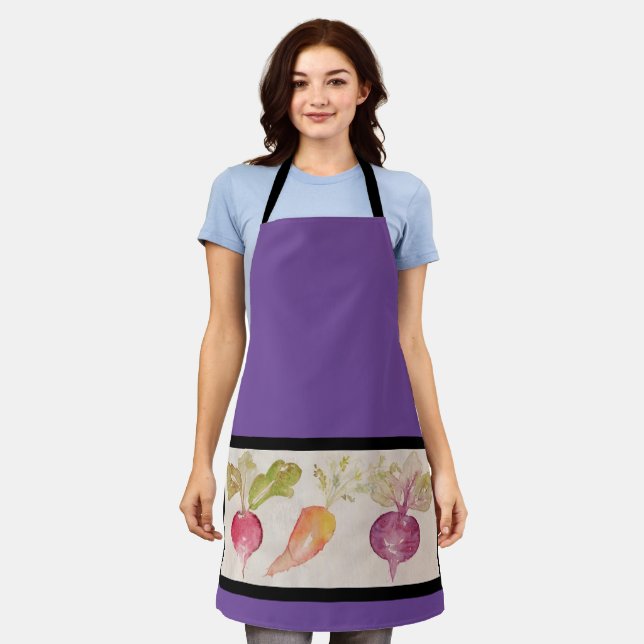 Apron - Watercolor Radish, Carrot, Beet (Worn)