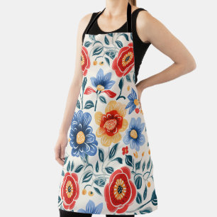 Apron with a vibrant floral pattern