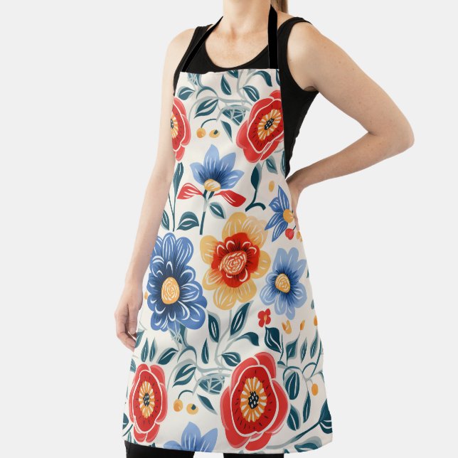 Apron with a vibrant floral pattern  (Insitu)