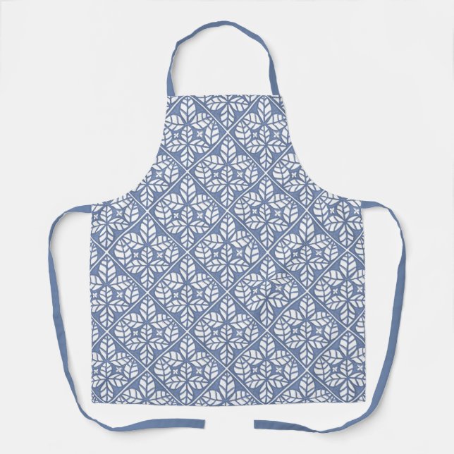 Apron with blue and white ovate leaf (Front)