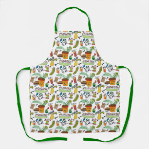 Apron with colourful garden setting.