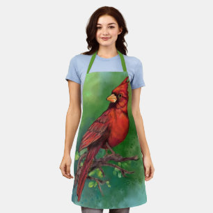 Apron with Northern Red Cardinal Bird - Painting