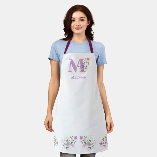 Apron with Wearer's Initial & Name with Flowers (Worn)