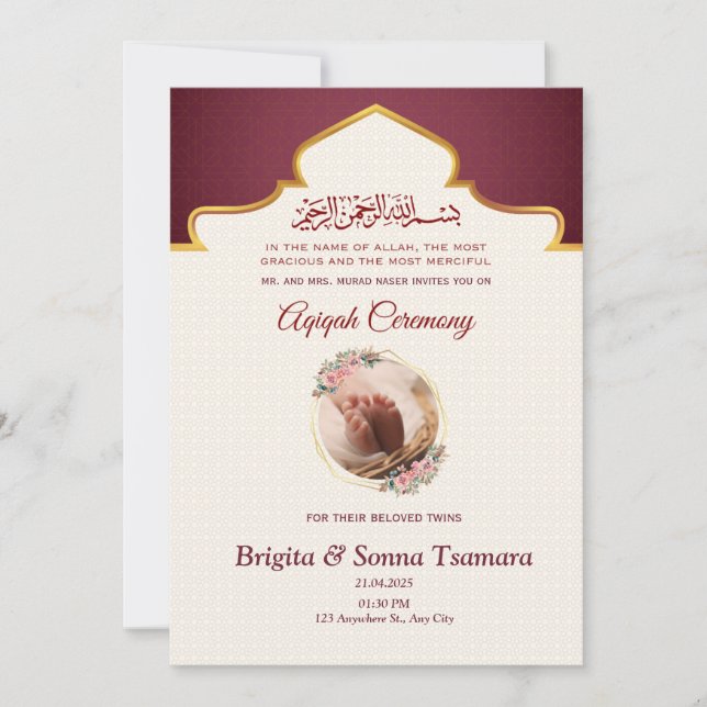 aqeeqah invitation for twins  (Front)
