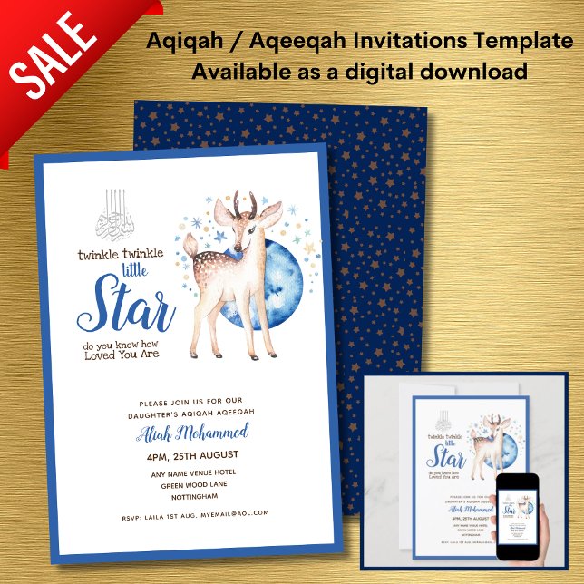 Aqiqah Aqeeqah Invitations Template Twinkle Star (Creator Uploaded)