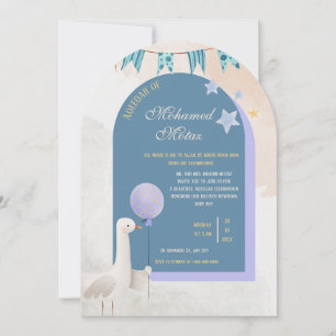 Aqiqah Invitation for Baby Boy Editable Blue Arch