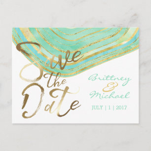 Aqua Agate Watercolor Save the Date Postcard