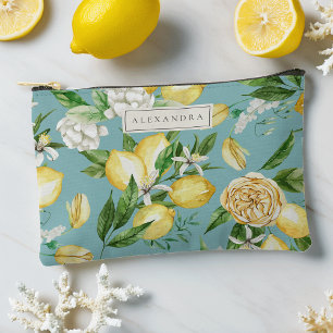 Aqua Amalfi Coast Lemon Blossom Personalized Accessory Pouch