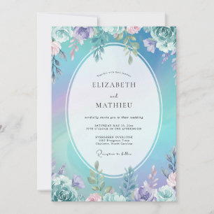 Aqua Amethyst Peony Wedding Invitation